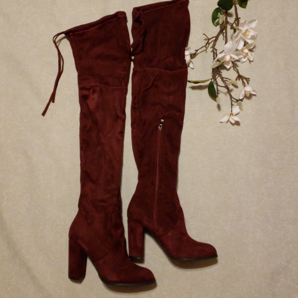 Above knee velvet boots